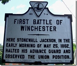 First Battle of Winchester marker A-7 in Winchester, VA