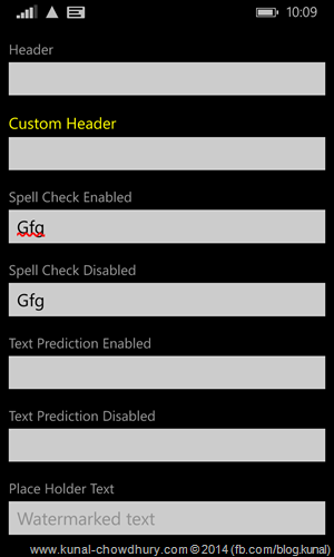Windows Phone 8.1 - TextBox Control with support to enable/disable Spell Checker (www.kunal-chowdhury.com)