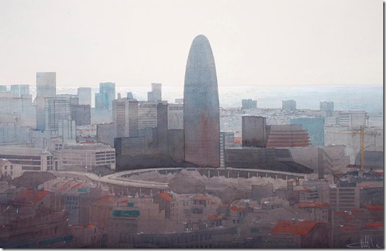 9 Barcelona . panorama sobre la torre agbar 66 x 96 cm