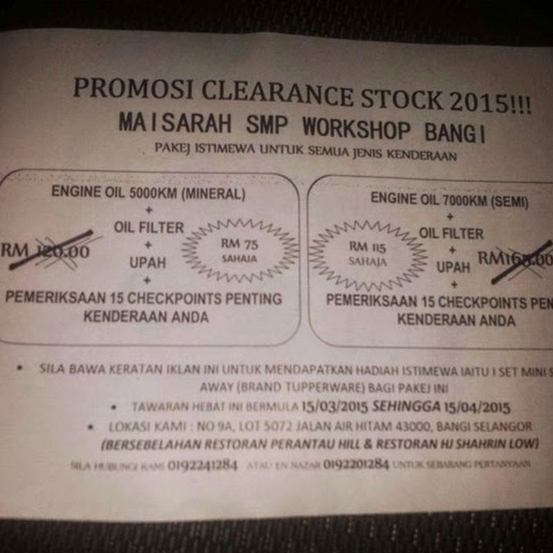 Servis Kereta Murah di Maisarah SMP Workshop Bangi-RM75 Shj!