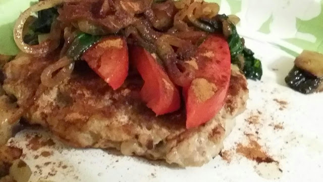 Turkey burger with Sauteed Vegetables Cell photo by Trisha