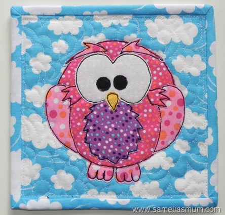 Pink Owl Mug Rug 2