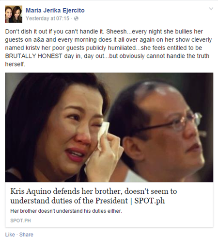 Jerika Ejercito slams Kris Aquino