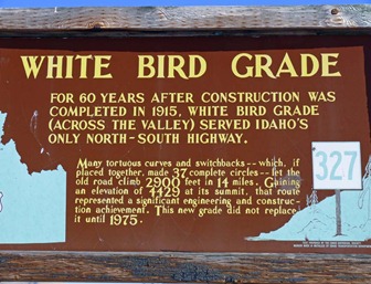White Bird Grade Sign