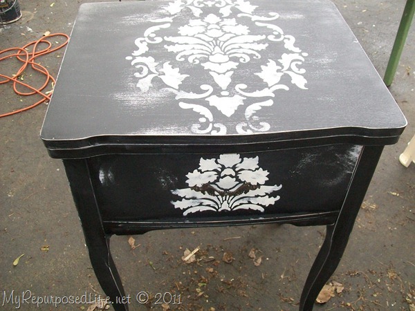 damask stenciling sewing cabinet (7)