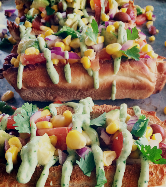 Tex Mex Hot Dogs with Jalapeno Crema