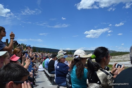 LOTS of people waiting for Old Faithful!