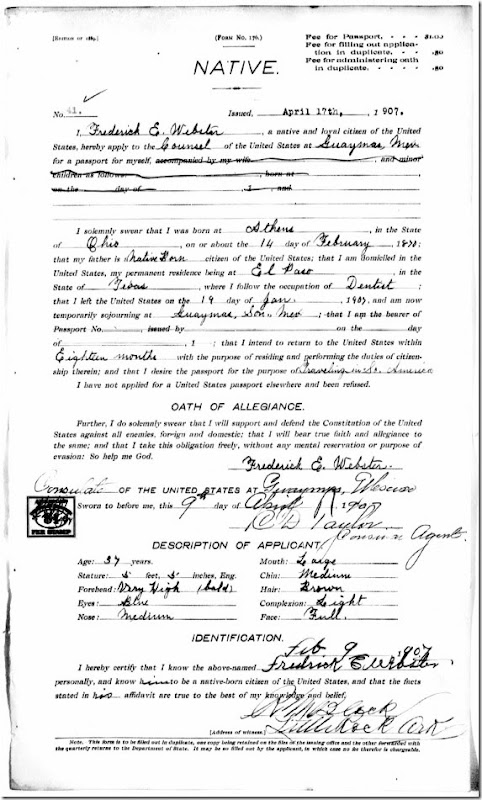 Frederick Emory Webster passport application 1907