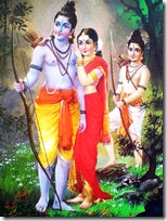 Sita, Rama and Lakshmana in the forest