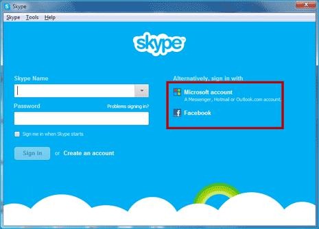 Cómo iniciar sesión en Skype usando la cuenta de Facebook y Outlook