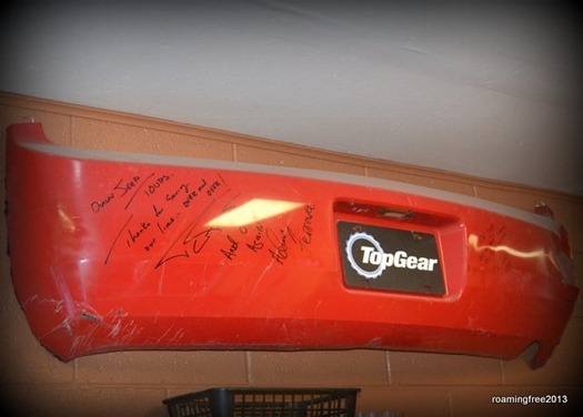 The autographed bumper from the Mustang