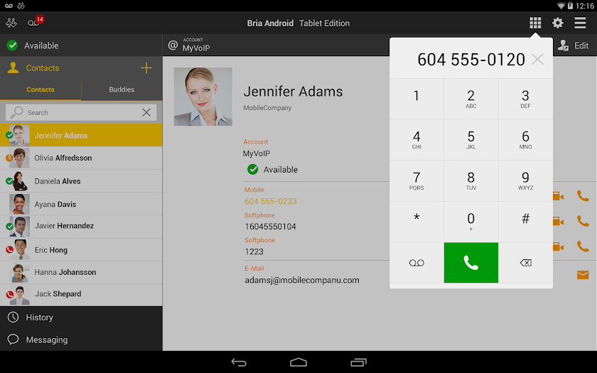 Bria Tablet VoIP SIP Softphone Screen 2