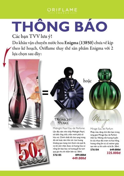 Oriflame 1-2012: Thay thế sản phẩm nước hoa ENIGMA