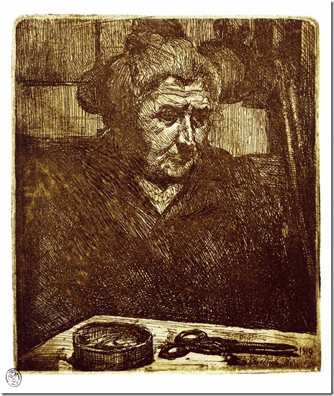 Umberto Boccioni_La madre davanti al tavolo con le forbici,1910 acquaforte-Mi.