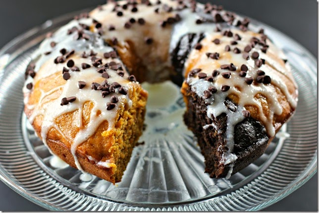 Pumpkin Chocolate Bundt Cake with Cream Cheese Glaze 
