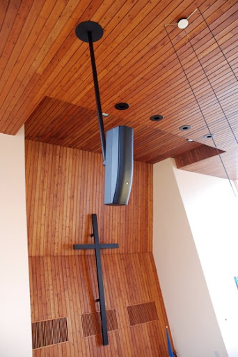 JBL CBT line array columns installed at 