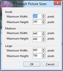 Setting your default sizes of photos