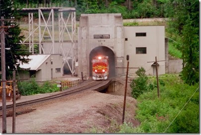 259160115 BNSF SD75M #8229 emerging from the East Portal of the Cascade Tunnel at Berne, Washington in 2002
