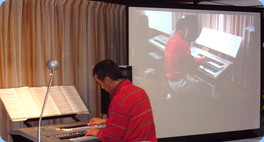 Taka Iida played 5 pieces on his Yamaha Electone D-Deck two manual keyboard with pedals