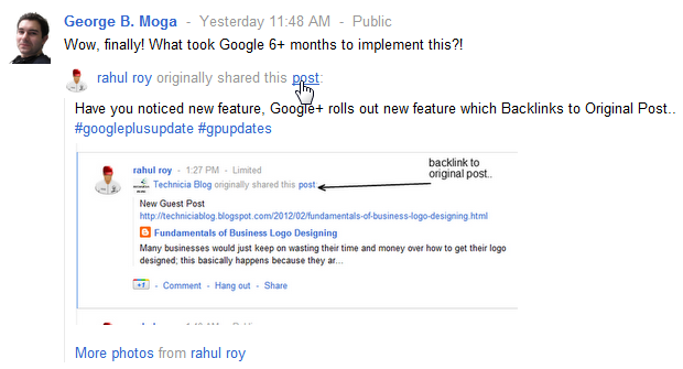 Google Plus sharing backlinks