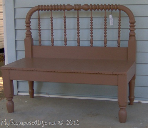 brown spool bed bench