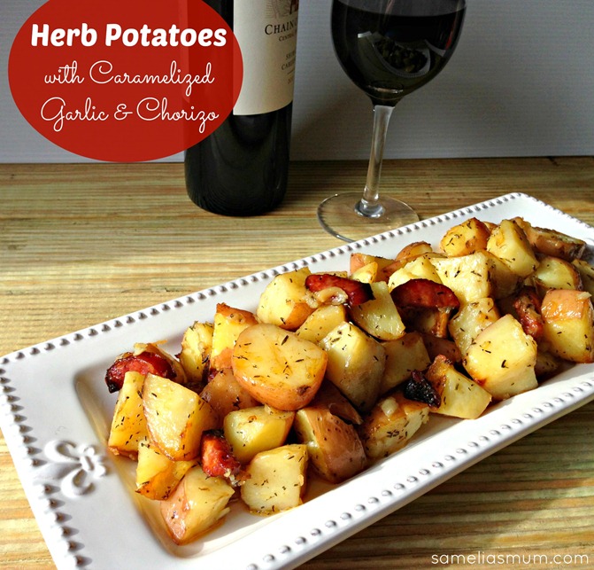 Herb Potatoes with Caramelized Garlic & Chorizo