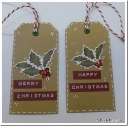 Kraft Christmas tags with holly and dymo tape
