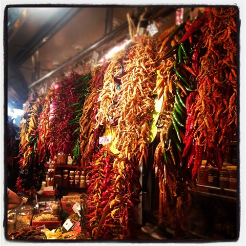 Dried peppers at la Boqueria