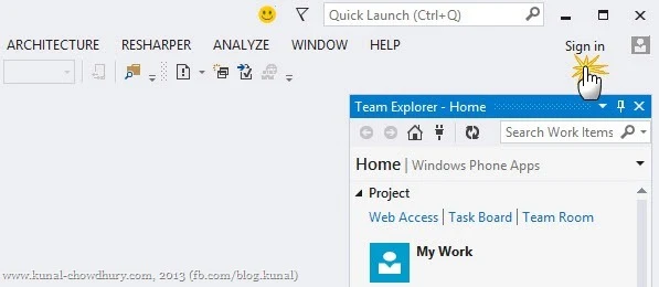 Sign into Visual Studio 2013 from the IDE
