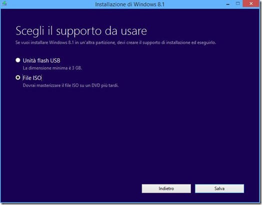 Installazione Windows 8.1 Scegli il supporto da usare