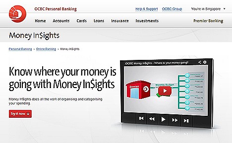 OCBC Money InSights financial online banking app tool manages your finances, automatically,  tracking,  organising and categorising so you know where your money is spent on to find you find saving opportunities next dream holiday