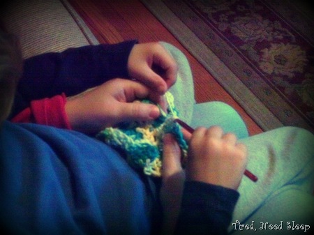 crocheting and cuddling