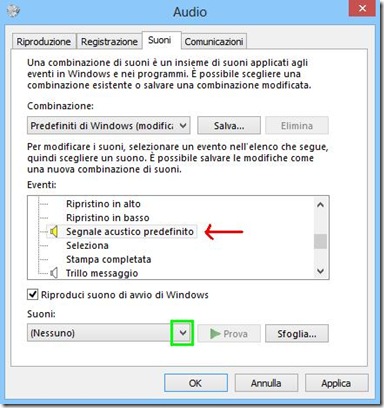 Windows 8 disattivare il beep Segnale acustico predefinito