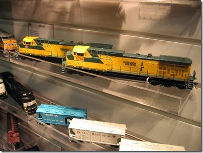 IMG_5338 HO-Scale Chicago & North Western AC4400CWs, one renumbered for Union Pacific, by Athearn at the WGH Show in Portland, OR on February 17, 2007