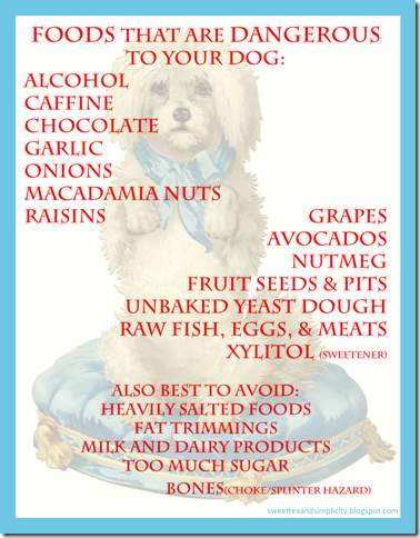 Foods dangerous to dogs from sweetteaandsimplicity.blogspot.com