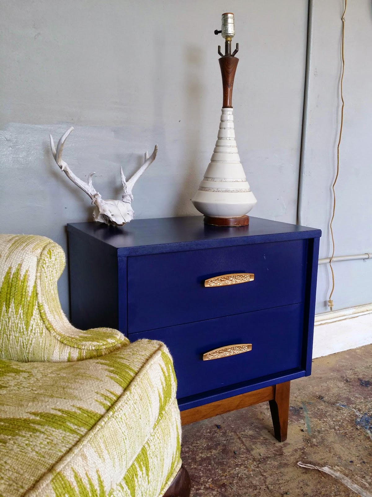 Vintage Ground Mid Century Glossy Blue Nightstand