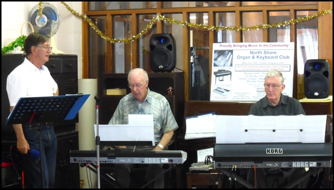 The North Shore Organ and Keyboard members that gave the Concert today were left to right: Len Hancy (jazz vocals); Peter Brophy (keyboard); and, Gordon Sutherland (keyboard).