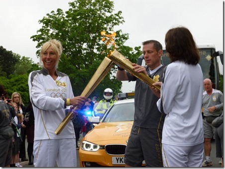 Olympic Torch Relay 2012 - Crewe - flame is transferred on Crewe Green Road