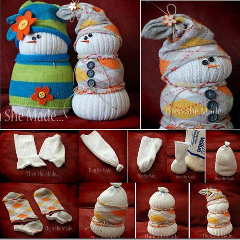 Manualidades navidad: Muñeco de nieve hecho con calcetines