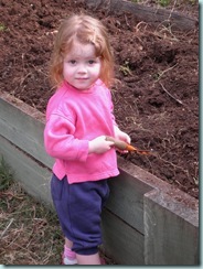 Lilian digging in garden
