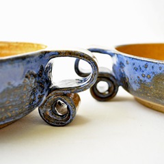 scroll handle cereal bowls by glazedOver Pottery 3