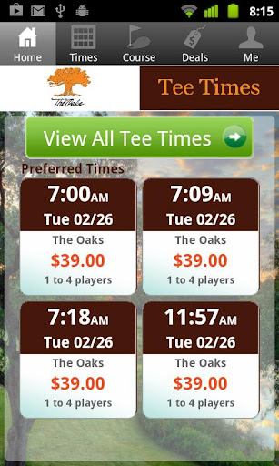 The Oaks Golf Tee Times