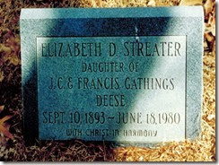 Elizabeth Deese Streater Tombstone