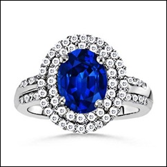 Oval Sapphire and Diamond Border Ring