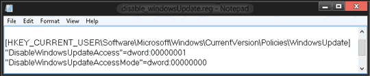 Creating Disable windows Update.reg