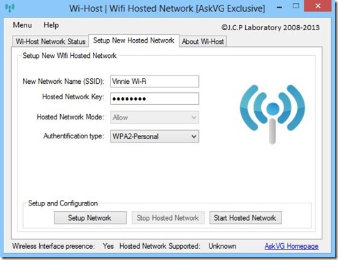 Wi-Host Setup New Hosted Network