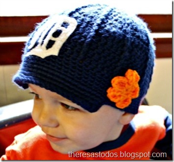 Crocheted Detroit Tiger Hat with flower