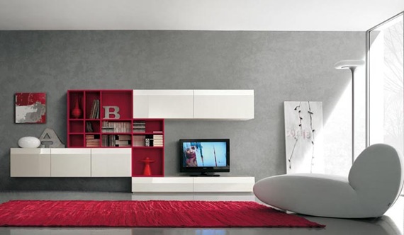 Mueble de TV blanco y rojo