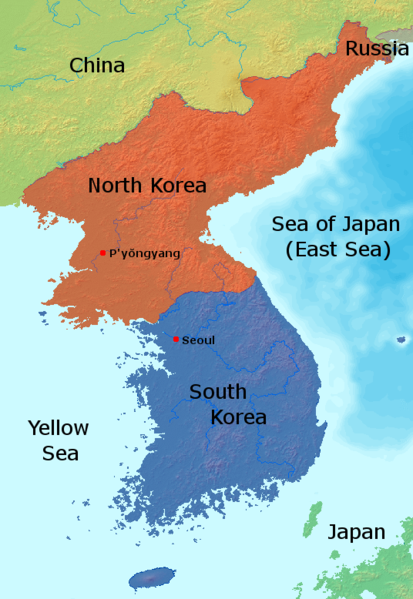 Map of North Korea and South Korea
