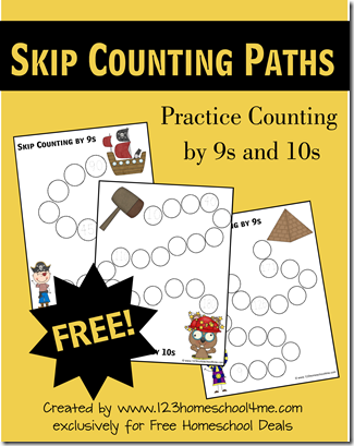 Free Skip Counting by 9s and 10s worksheets for elementary homeschoolers